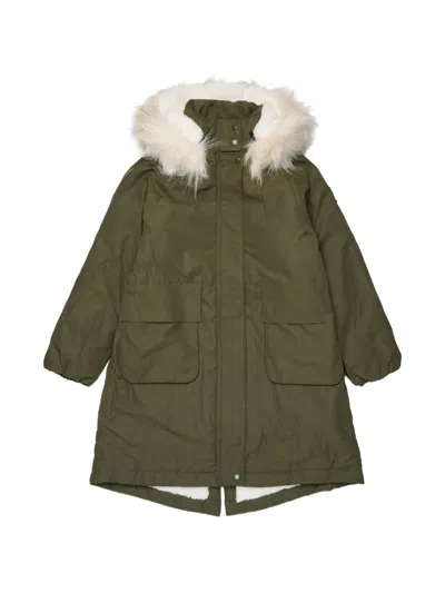 Diesel Kids' Faux-fur Trim Hooded Coat In Black