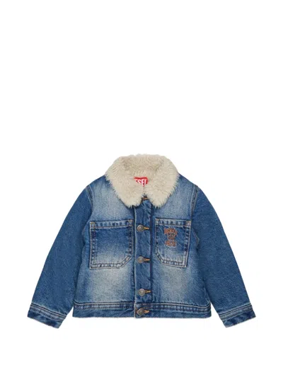 Diesel Babies' Faux-fur-collar Denim Jacket In Blue