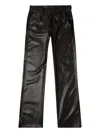 Diesel Faux Leather Wide Leg Trousers Belt Loops In Black