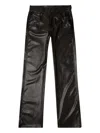 Diesel Faux Leather Wide Leg Trousers Belt Loops In Black