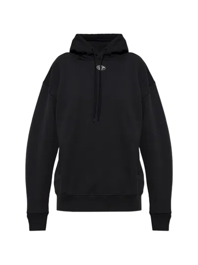 Diesel F-buxt-hood-ood Logo-plaque Drawstring Hoodie In Black