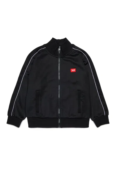 Diesel Kids' Felpa A Zip In Triacetato Con Patch D Rossa In Black