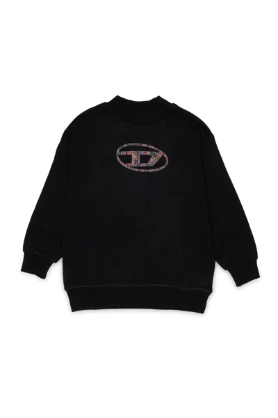 Diesel Kids' High Neck Sweatshirt With Acid Rain Oval D In Black