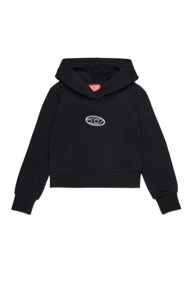 Diesel Kids' Felpa Con Cappuccio E Logo Oval D In Black