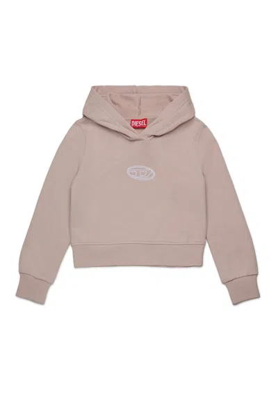 Diesel Kids' Felpa Con Cappuccio E Logo Oval D In Neutral