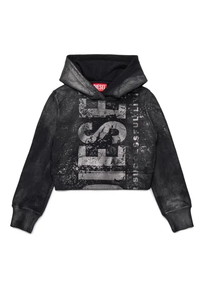 Diesel Kids' Felpa Con Cappuccio E Maxi Logo In Black
