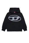 Diesel Felpa Con Cappuccio E Maxi Logo Oval D Bicolor In Black