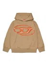 Diesel Felpa Con Cappuccio E Maxi Logo Oval D Bicolor In Brown