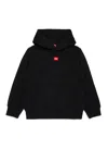 Diesel Kids' Felpa Con Cappuccio E Patch D Rossa In Black