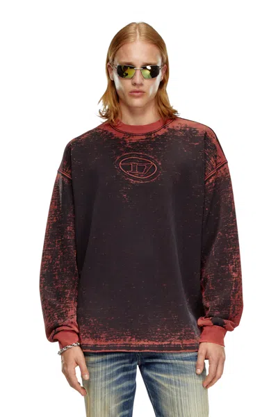 Diesel Burnout Sweatshirt With Embossed Oval D In Red