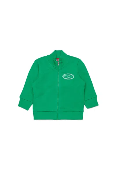 Diesel Kids' Felpa Full Zip Con Maxi Logo Oval D In Green