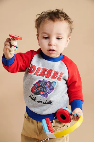 Diesel Kids' Crew-neck Colorblock Sweatshirt With Racing Graphics In Gray