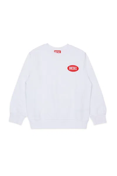 Diesel Kids' Felpa Girocollo Con  Oval Label In White