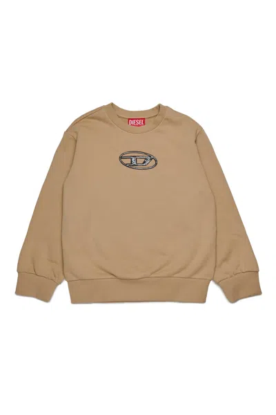 Diesel Kids' Felpa Girocollo Con Logo Oval D Multi-layered In Brown