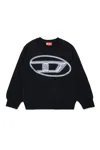 Diesel Felpa Girocollo Con Maxi Logo Oval D Bicolor In Black