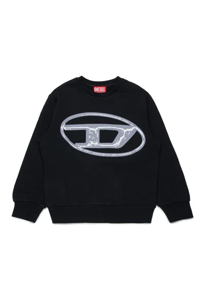 Diesel Kids' Felpa Girocollo Con Maxi Logo Oval D Bicolor In Black
