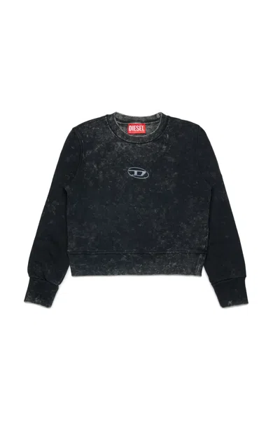 Diesel Kids' Felpa Girocollo Effetto Marmorizzato In Black