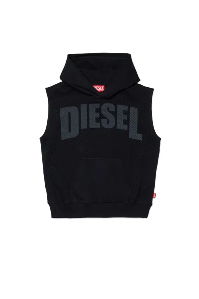 Diesel Kids' Smesh Over Sleeveless Hoodie In Black