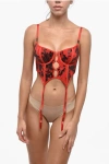 Diesel Fenty X  Mesh Fishnet Bustier With Suspenders In Red