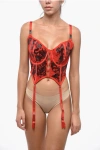 Diesel Fenty X  Mesh Fishnet Bustier With Suspenders In Red