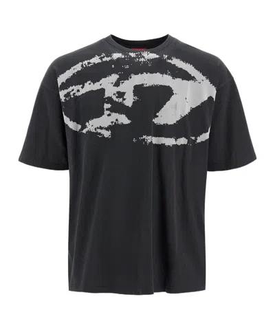 Diesel T-shirt T-boxt Con Logo Floccato In Black