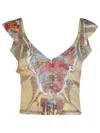 Diesel Ruffle-shoulder Knit Top With Medieval Print In Multi