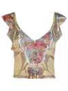 Diesel Ruffle-shoulder Knit Top With Medieval Print In Multi