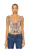 Diesel Ruffle-shoulder Knit Top With Medieval Print In Multi