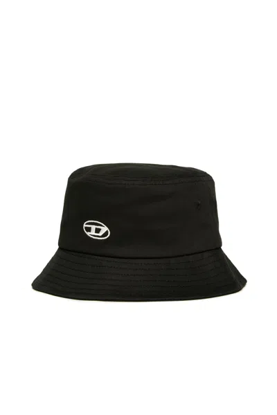 Diesel Fisherman Hat In Gabardine Branded With Oval D Logo In Black