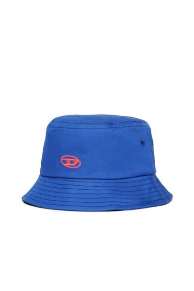 Diesel Fisherman Hat In Gabardine Branded With Oval D Logo In Blue