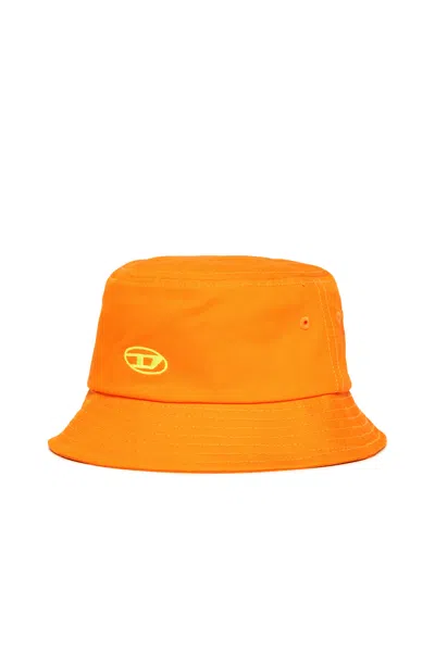 Diesel Fisherman Hat In Gabardine Branded With Oval D Logo In Orange