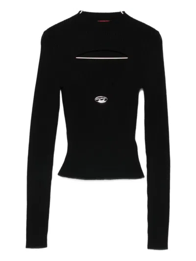 DIESEL FITTED BLACK RIBBED WOOL SWEATER