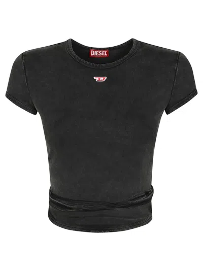 Diesel T-bunny Tail-r1 Wraparound Cropped T-shirt In Gray