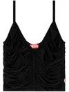 Diesel V-neck Cropped Top With Textured Finish In Black