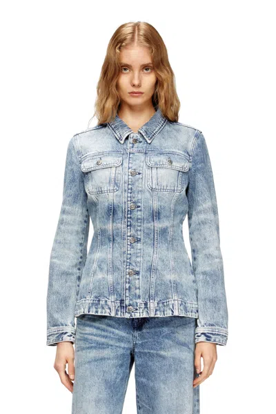 DIESEL FITTED JACKET IN LASERED COTTON-HEMP DENIM