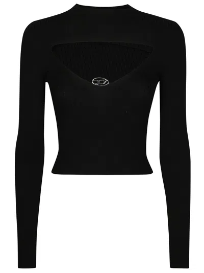 Diesel Fitted Ribbed Knit Top With Cut-out Detail In Black