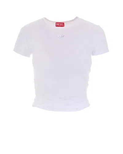 Diesel Fitted Ribbed Short Sleeve T-shirt In White