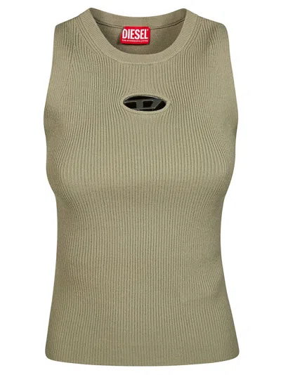 Diesel Fitted Sleeveless Top With Ribbed Texture In Green
