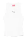 Diesel Sleeveless Ribbed Knit Top With Metallic Logo Detail In White