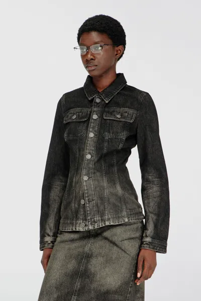 Diesel Fitted Trucker Jacket In Dirty-effect Denim In Black