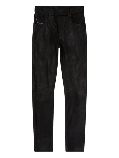 Diesel Five-pocket Leather Trousers In Black