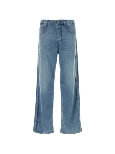 Diesel Wide Leg Denim Trousers Belt Loops In Blue