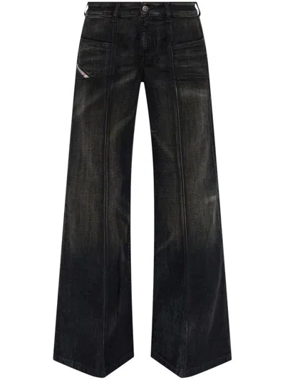 Diesel Flared Cotton Jeans In Black