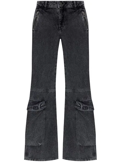 Diesel Flared Denim Cotton Jeans In Black