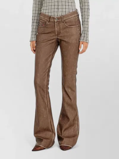 Diesel Flared Denim Trousers Belt Loops Five Pocket In Brown