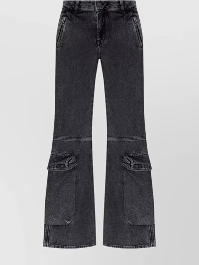 Diesel Flared Distressed Trousers Zip Pockets In Grey
