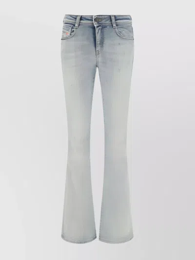 Diesel Flared Low-waisted Cotton Jeans With Worn Effect In Blue