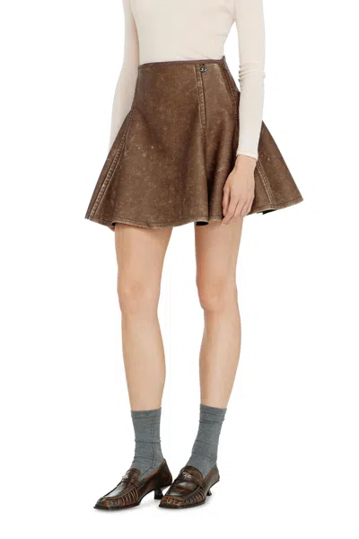 Diesel Flared Miniskirt In Bonded Material In Brown