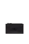Diesel Flat Card Holder In Grainy Leather In Black