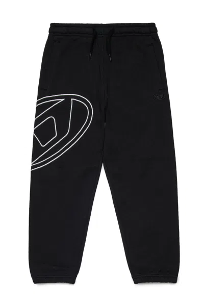 Diesel Kids' Pantaloni Jogger In Felpa Con Maxi Logo Oval D In Black